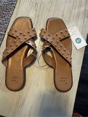 a new day Studded Crisscross Slide Sandals in Tan
